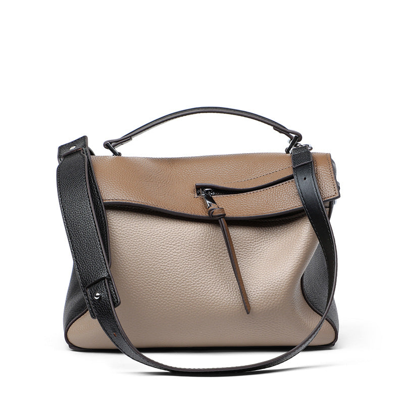 Genuine Leather Contrast Tote Bag