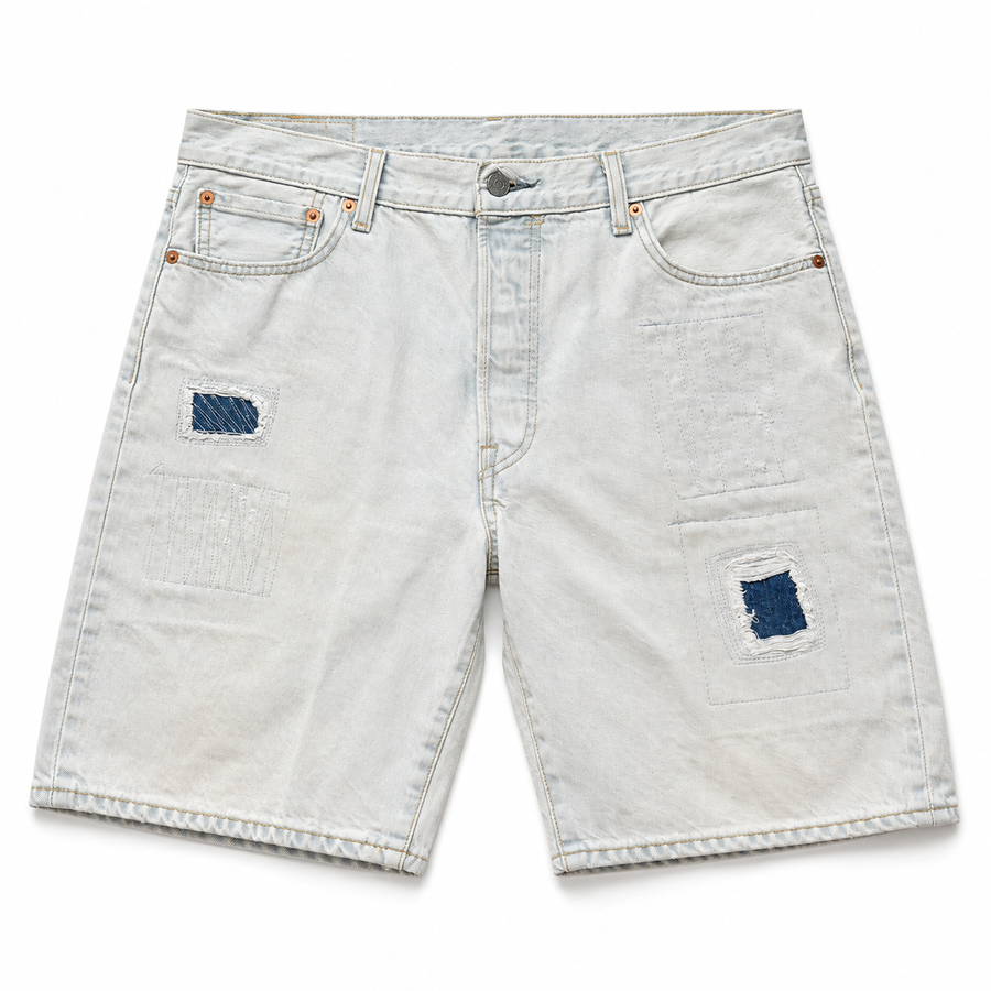 Levi's 501 Shorts – Ecru w/ Blue Patches (PRE-OWNED)