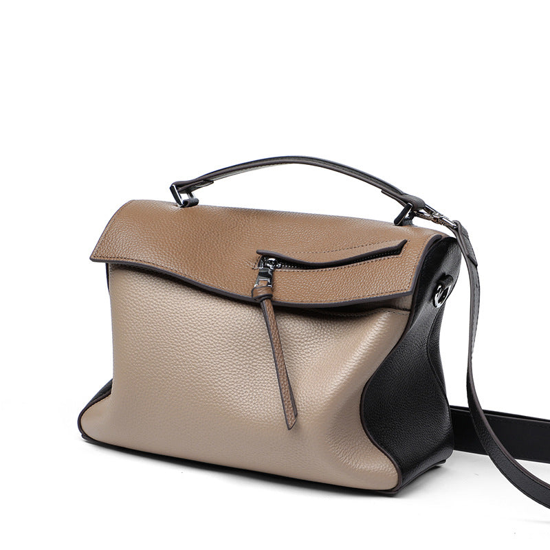 Genuine Leather Contrast Tote Bag