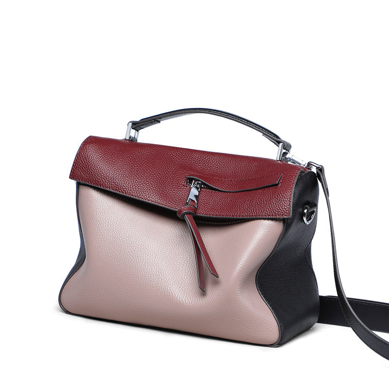 Genuine Leather Contrast Tote Bag