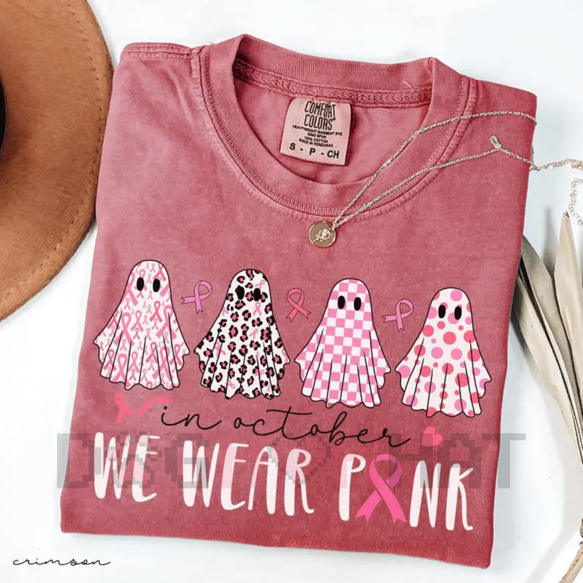 Breast Cancer T-Shirt – "In October We Wear Pink" Cute Ghost Tee