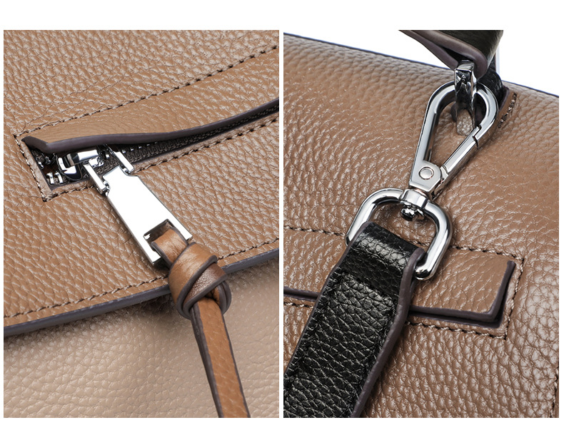 Genuine Leather Contrast Tote Bag
