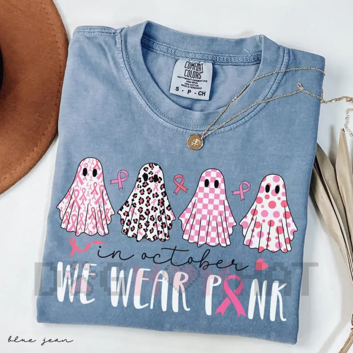 Breast Cancer T-Shirt – "In October We Wear Pink" Cute Ghost Tee