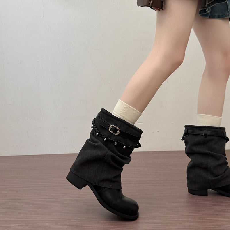Bottines à talons blocs style vintage, pantalon plissé, bottes tubes, nouveauté automne 2026 pour femmes, bottes tendance, bottines Martin, bottines souples à la cheville
