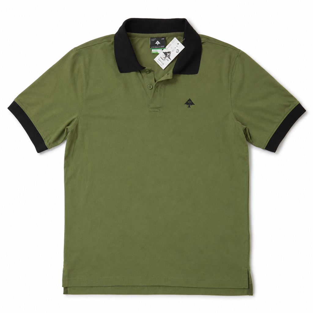 LRG (Lifted Research Group) Olive Polo — Black Contrast Collar & Cuffs (New)