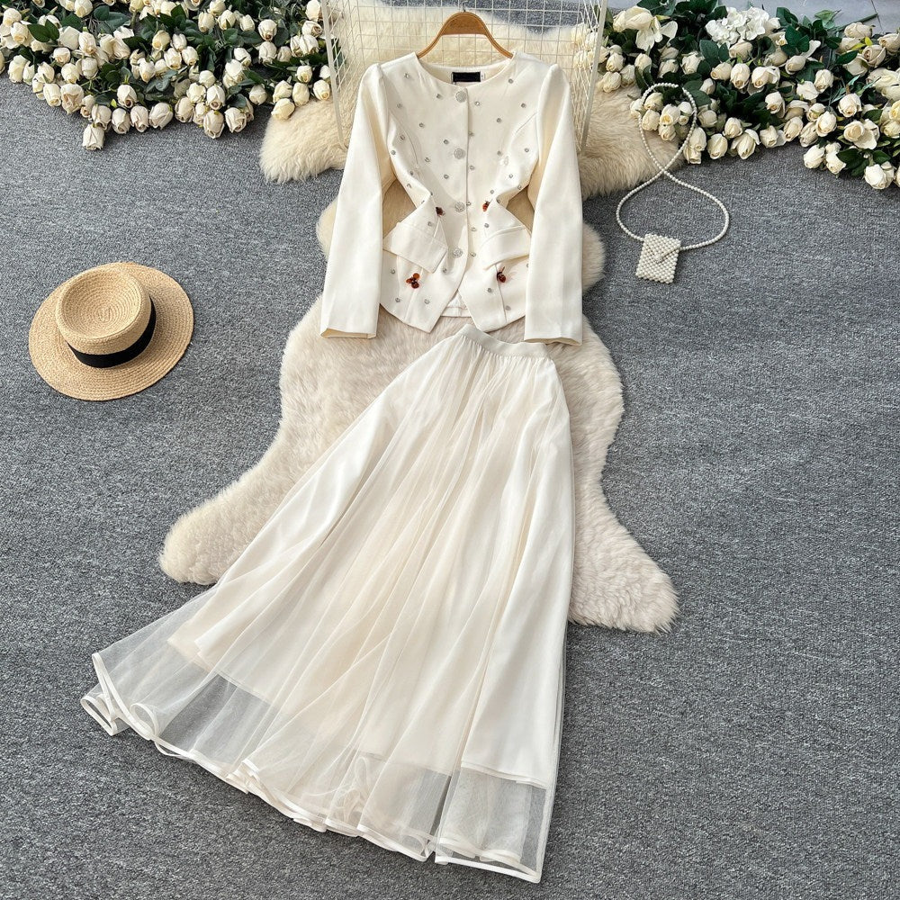 Luxe Beaded Mesh Two-Piece Skirt Set