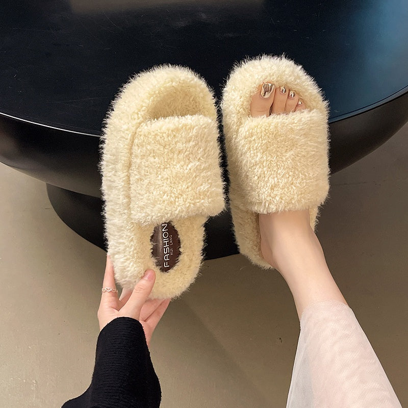 Women's Fuzzy Platform Slippers