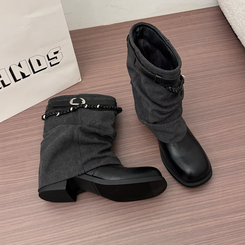 Bottines à talons blocs style vintage, pantalon plissé, bottes tubes, nouveauté automne 2026 pour femmes, bottes tendance, bottines Martin, bottines souples à la cheville