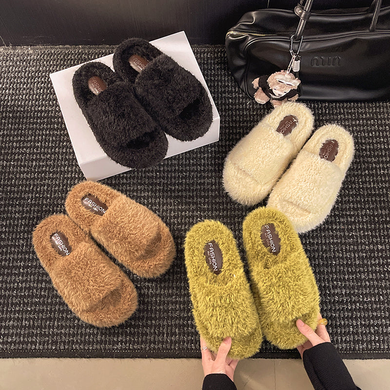 Women's Fuzzy Platform Slippers