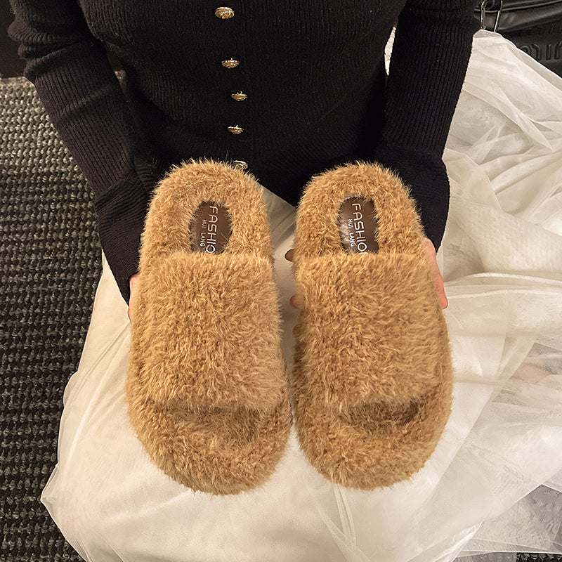 Women's Fuzzy Platform Slippers
