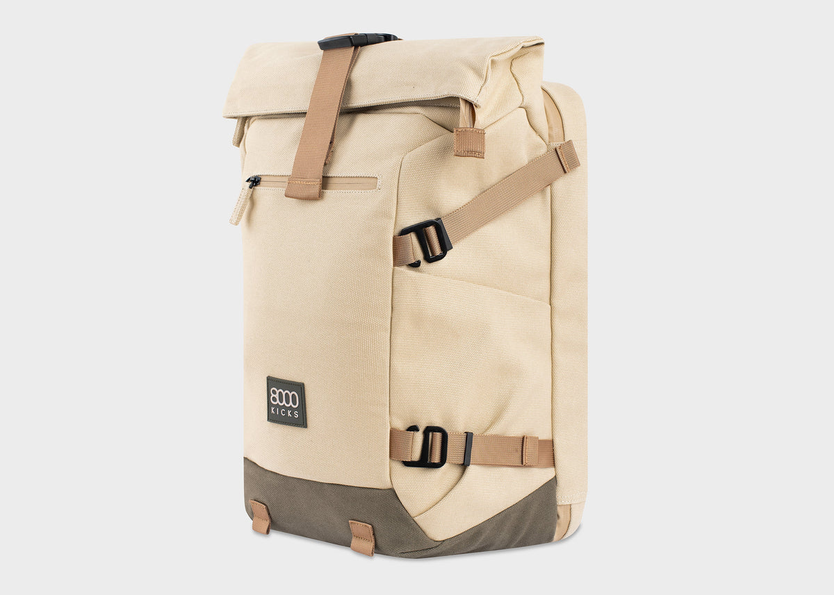 Sac à dos enroulable Nomad en chanvre, beige et vert