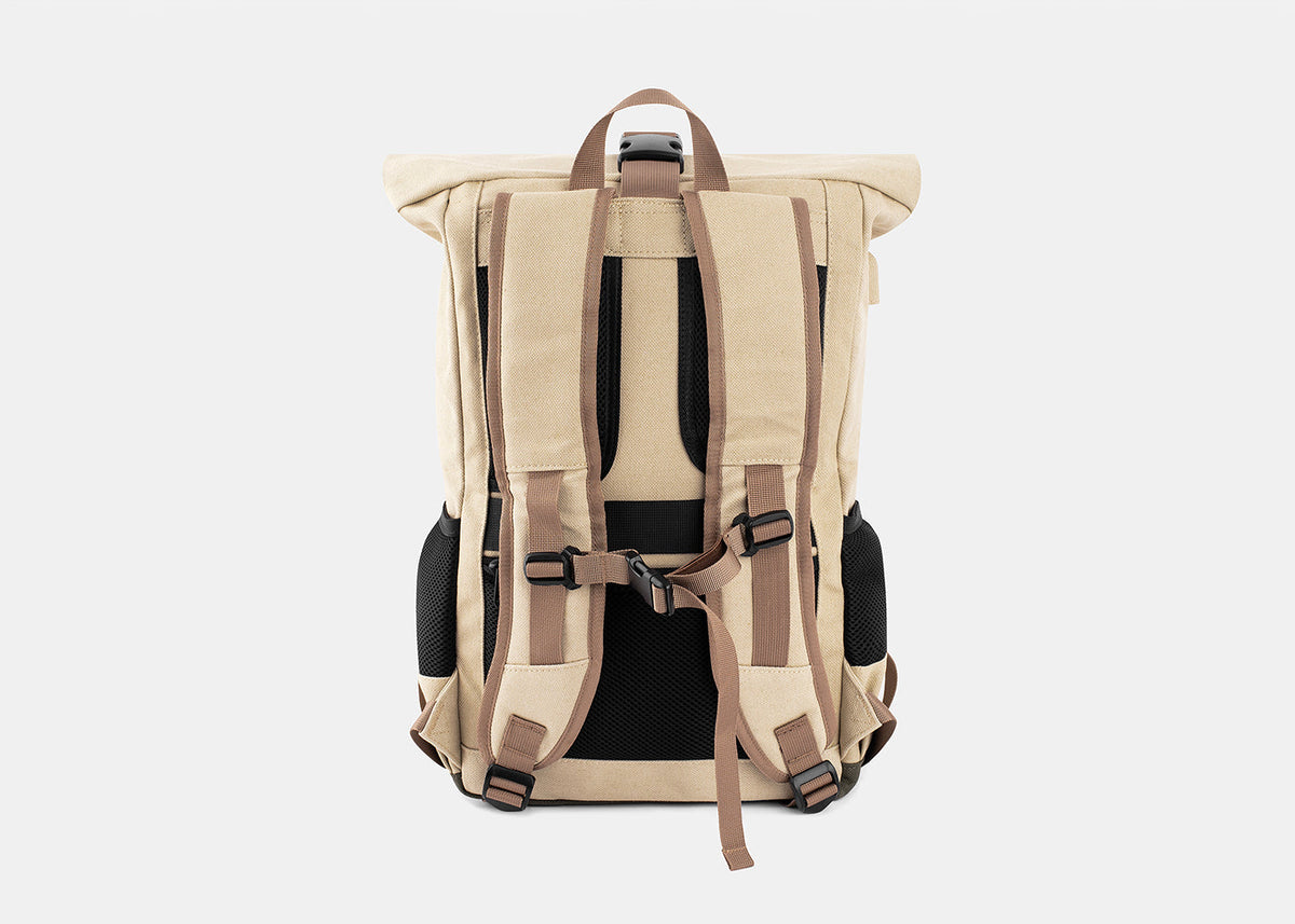 Mochila enrollable Everyday de cáñamo en beige y verde