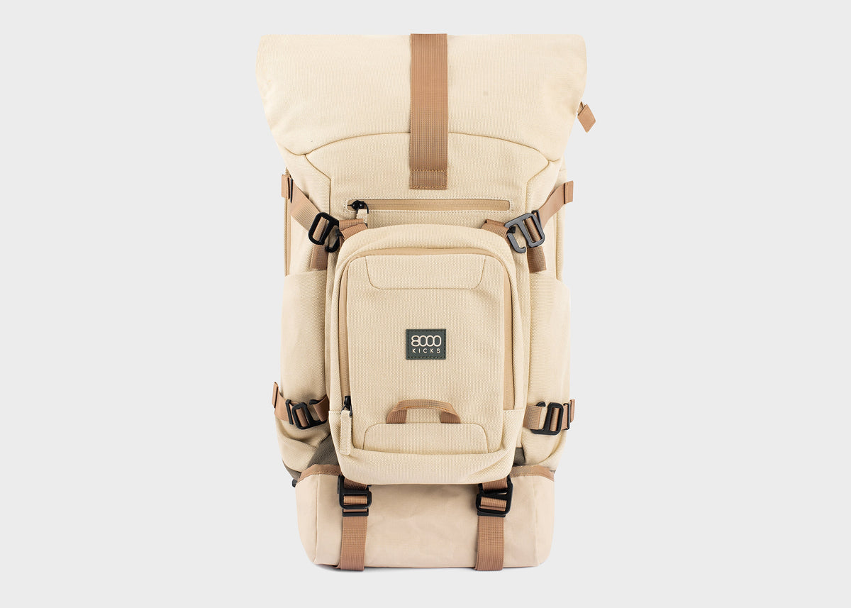 Sac à dos enroulable Nomad en chanvre, beige et vert