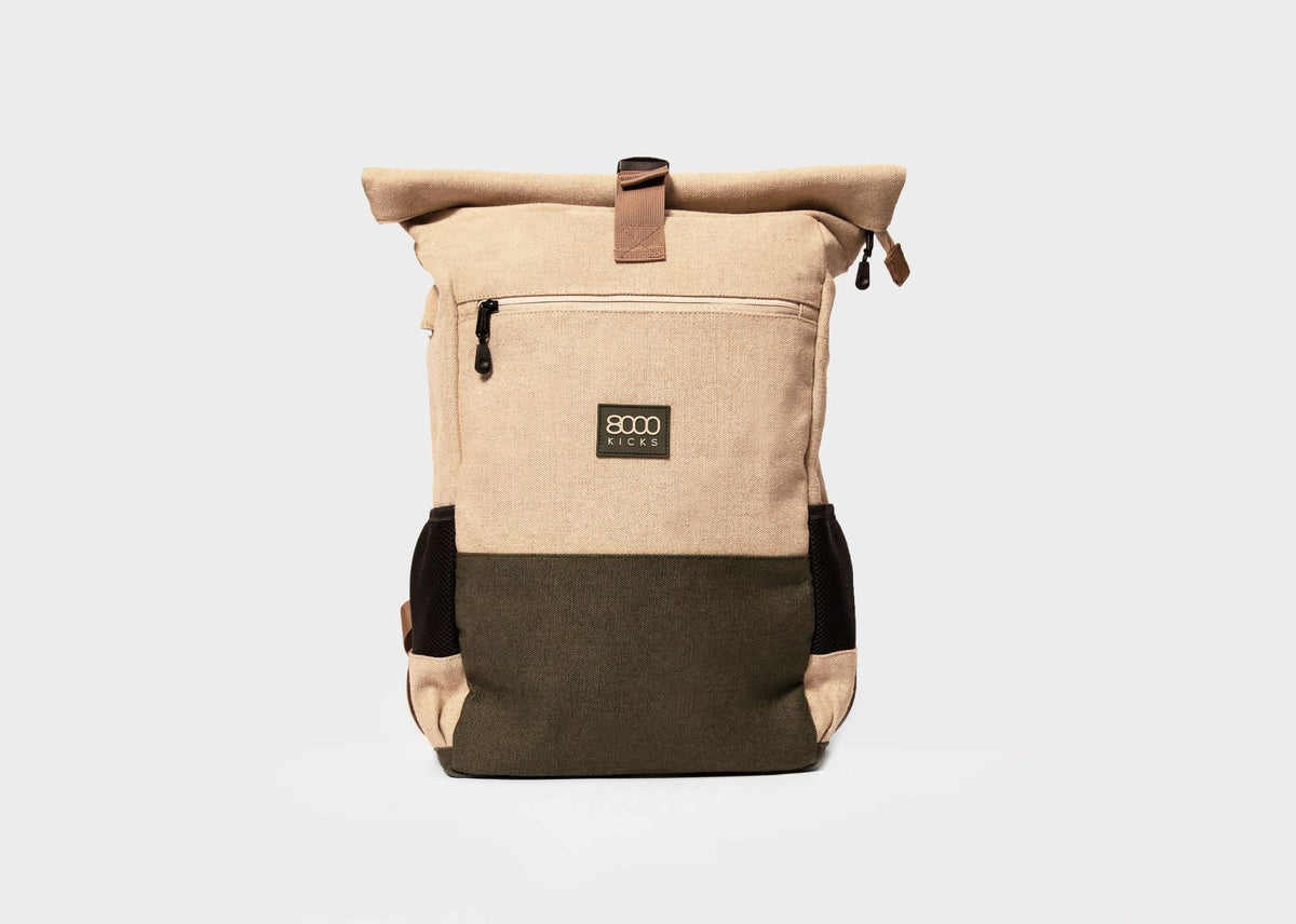 Mochila enrollable Everyday de cáñamo en beige y verde