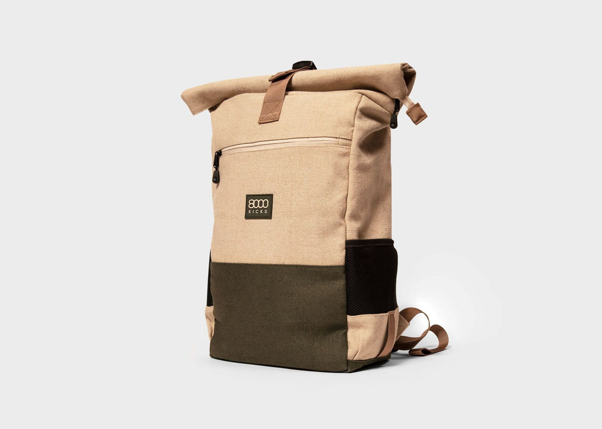 Mochila enrollable Everyday de cáñamo en beige y verde