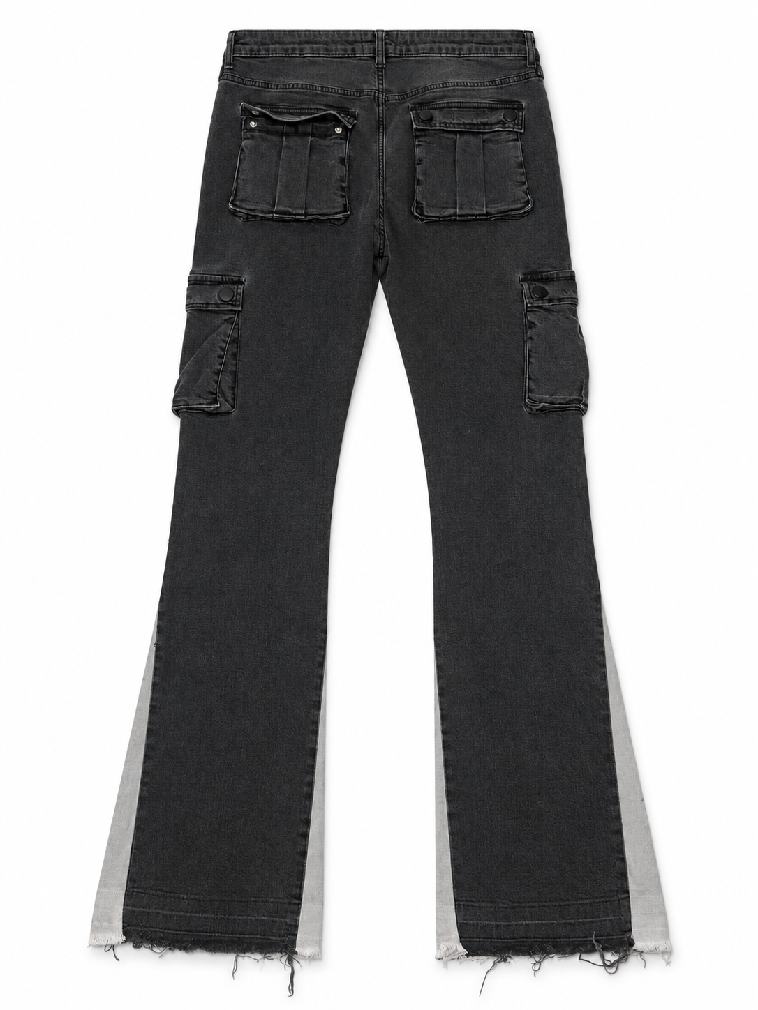 Nova Men Stack  Flare Cargo Jeans – Black w/ White Side Panel – W34 (PRE-OWNED)