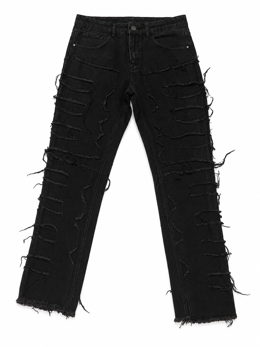 Frayed Patch Skinny Jeans – Black (PRE-OWNED)