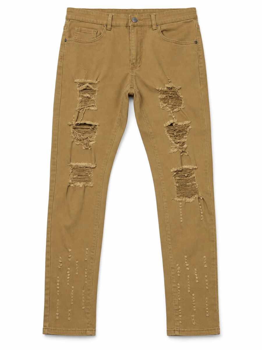 Distressed Skinny Jeans – Khaki (PRE-OWNED)