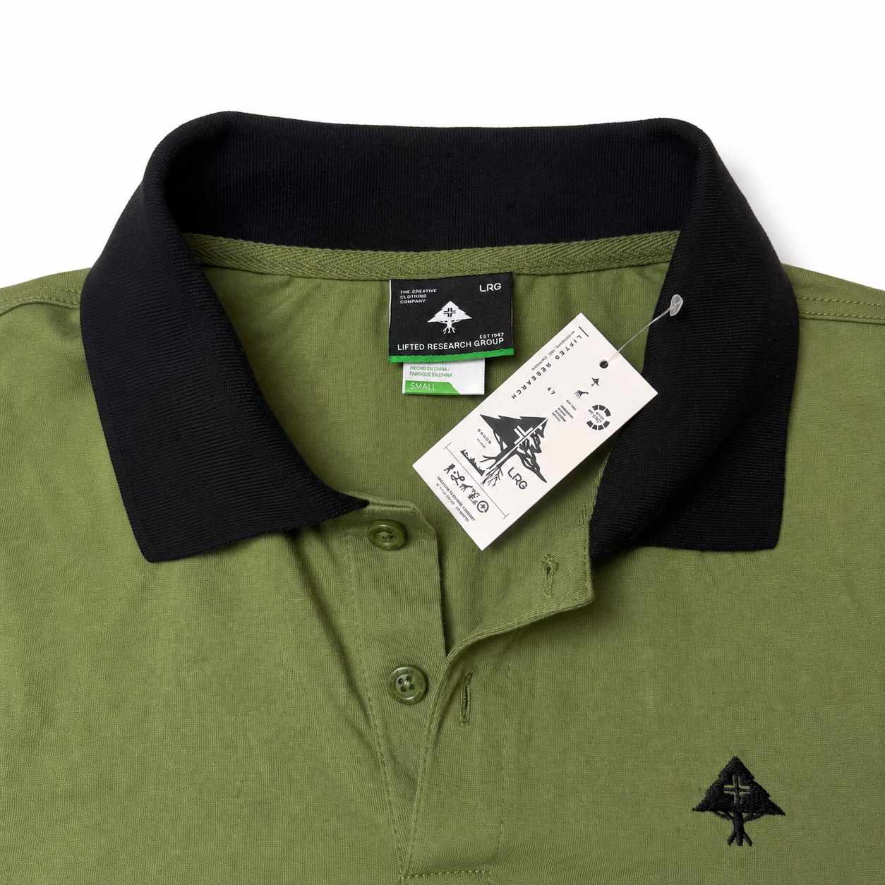 LRG (Lifted Research Group) Olive Polo — Black Contrast Collar & Cuffs (New)
