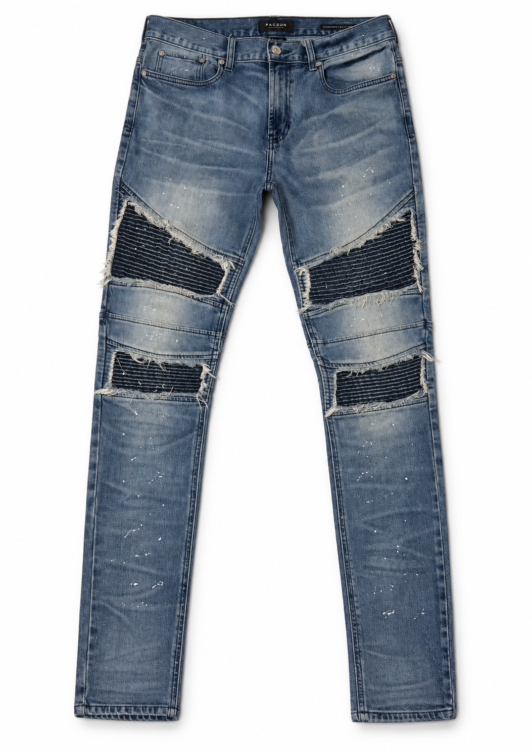 PacSun Comfort Stretch Stacked Skinny Biker Moto Jeans – Light Blue 32x32 (PRE-OWNED)