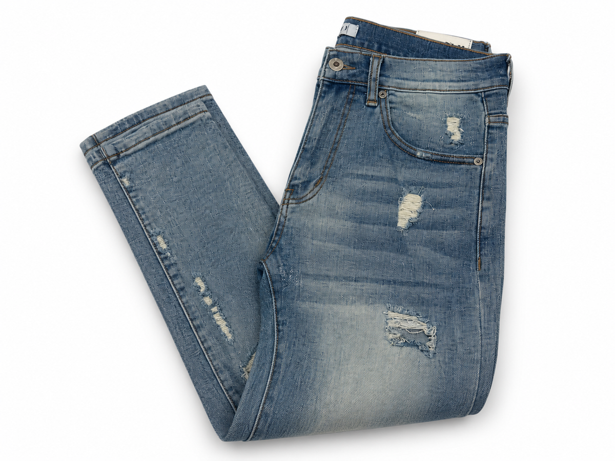 RNWY Biker Ripped Jeans – Light Blue – W32 (PRE-OWNED)