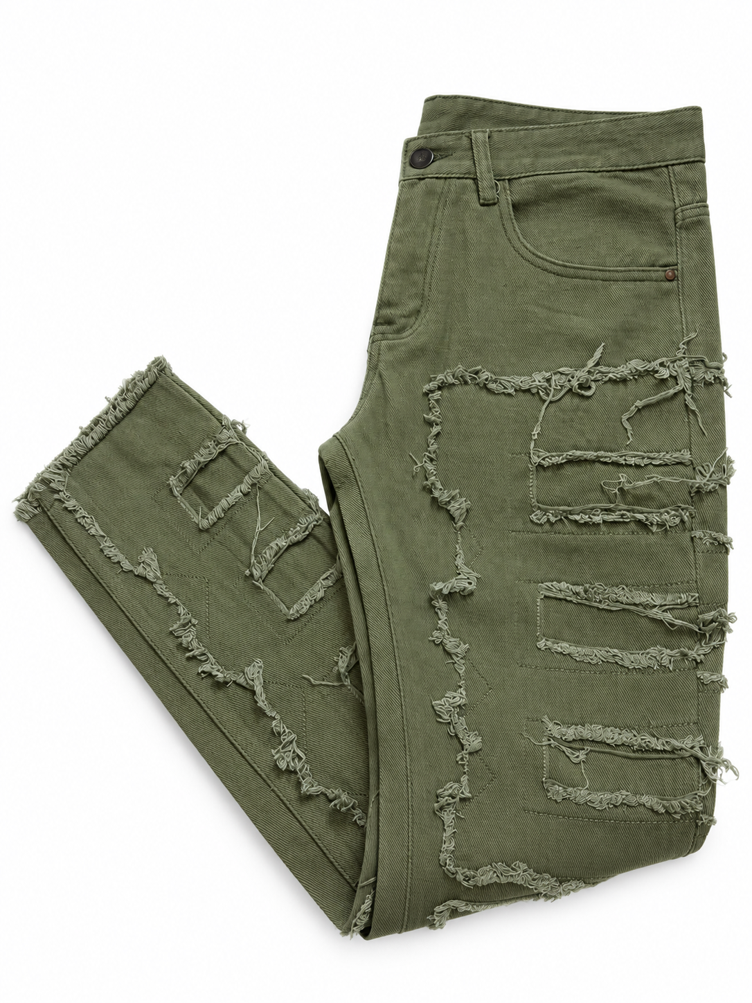 Frayed Skinny Jeans – Olive Size 32 (PRE-OWNED)