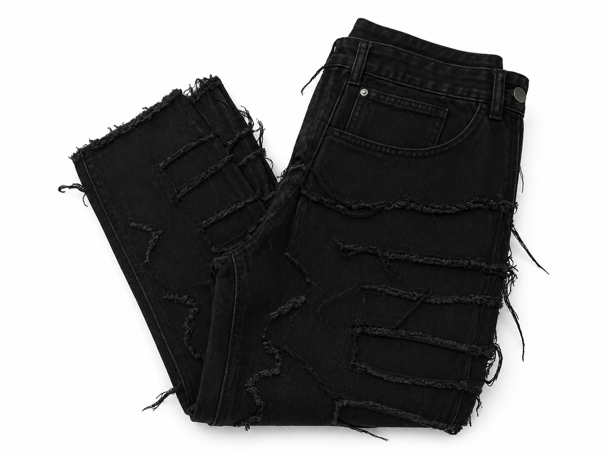 Frayed Patch Skinny Jeans – Black (PRE-OWNED)