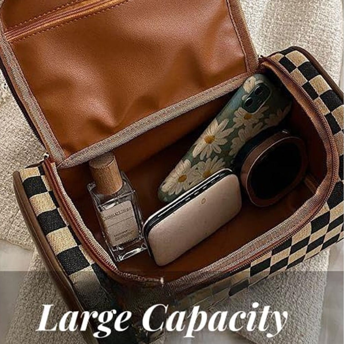 Checkered Travel Cosmetic Bag