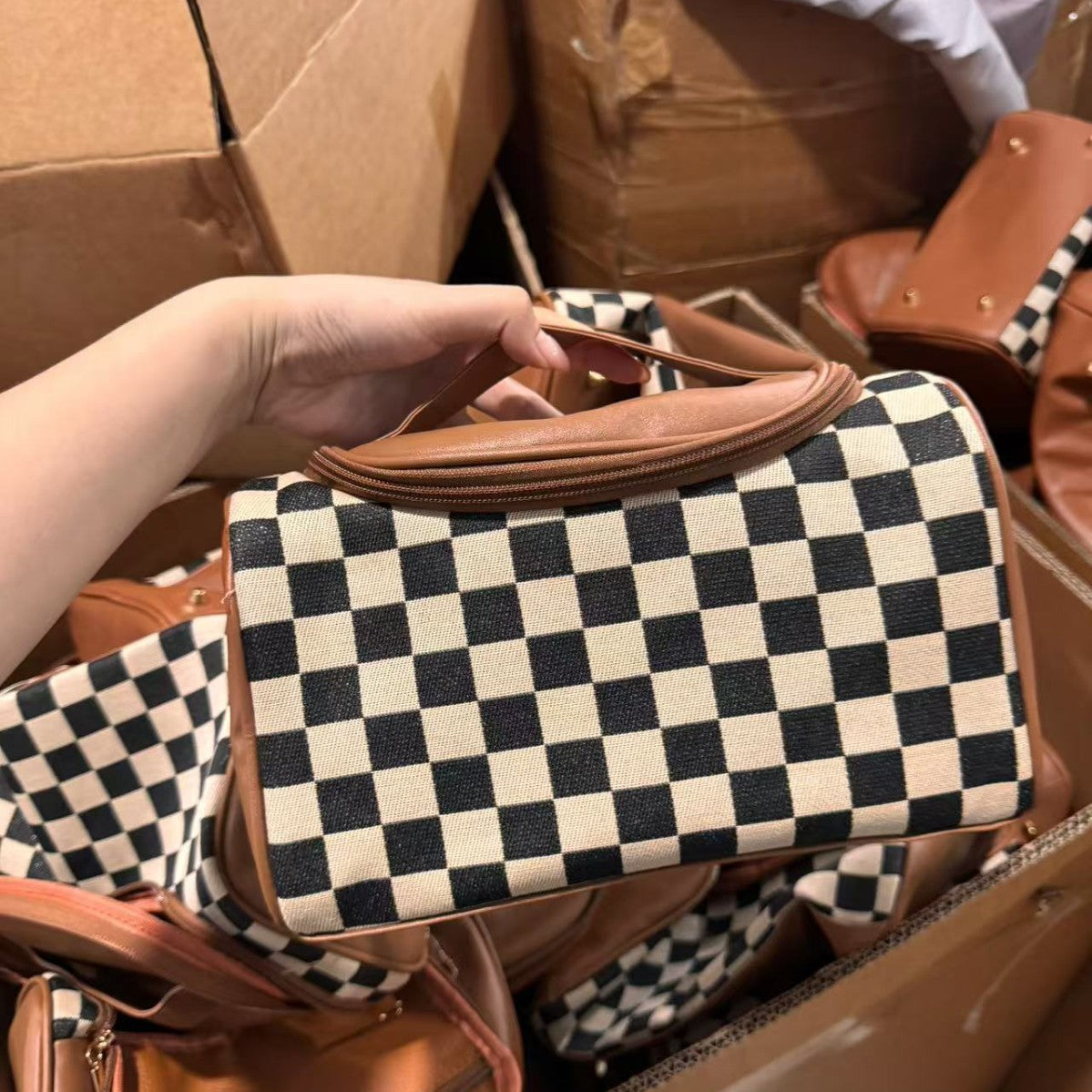 Checkered Travel Cosmetic Bag