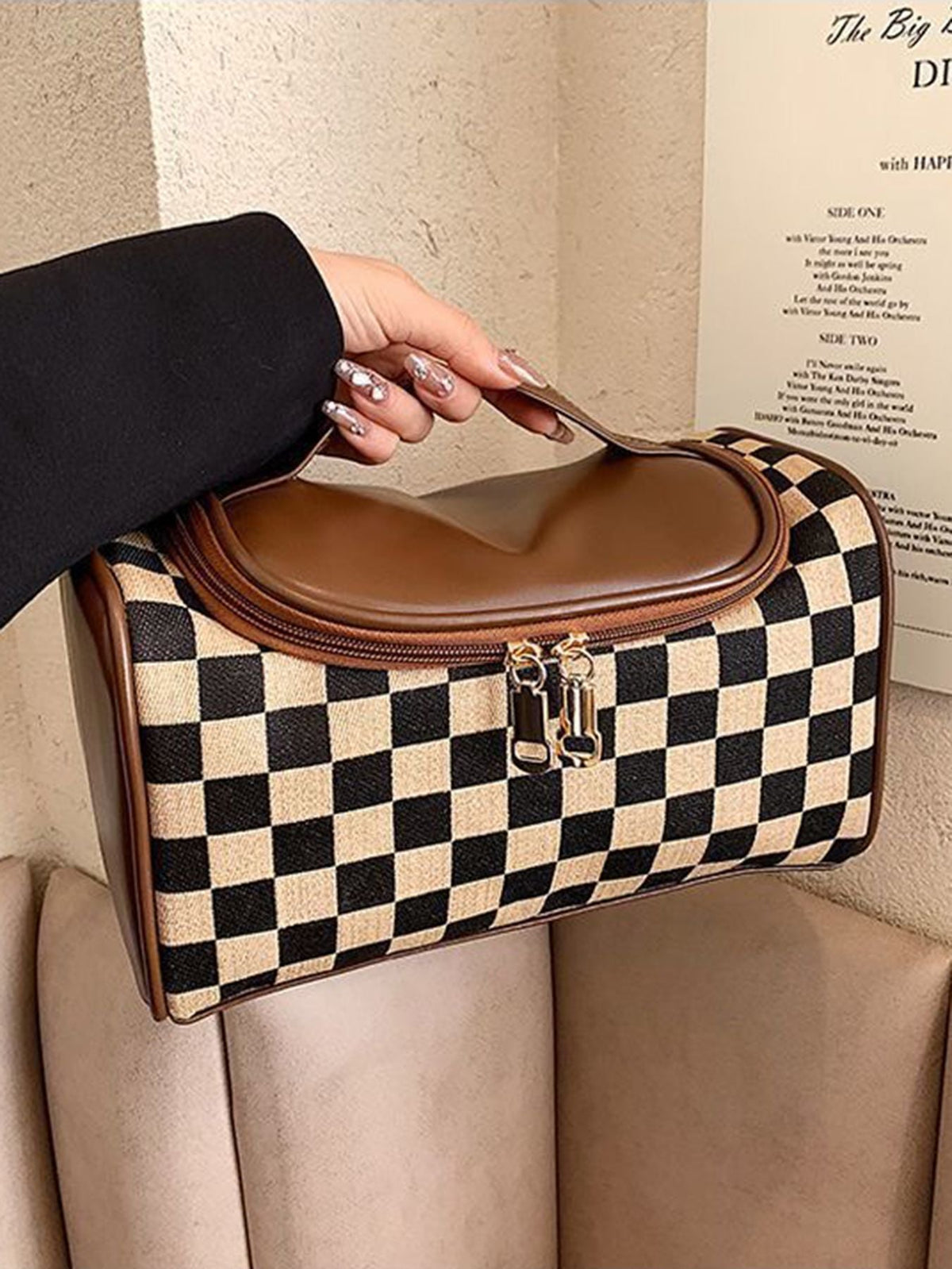 Checkered Travel Cosmetic Bag