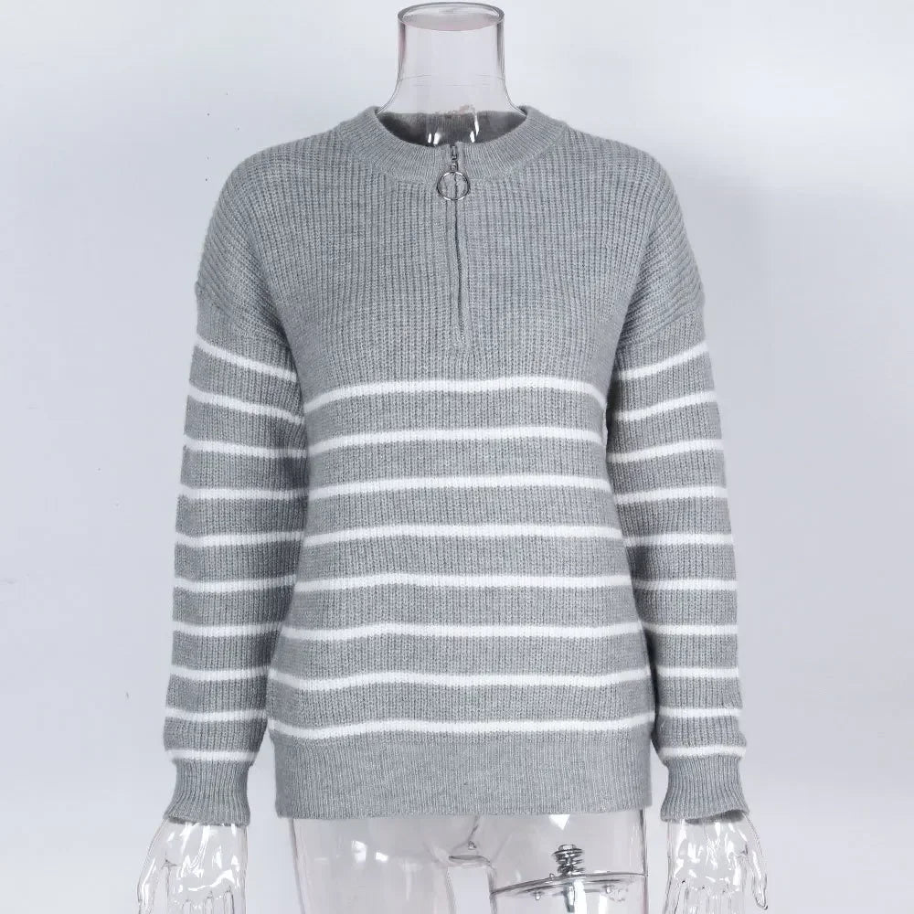 Striped Crew Neck Thick Knit Sweater