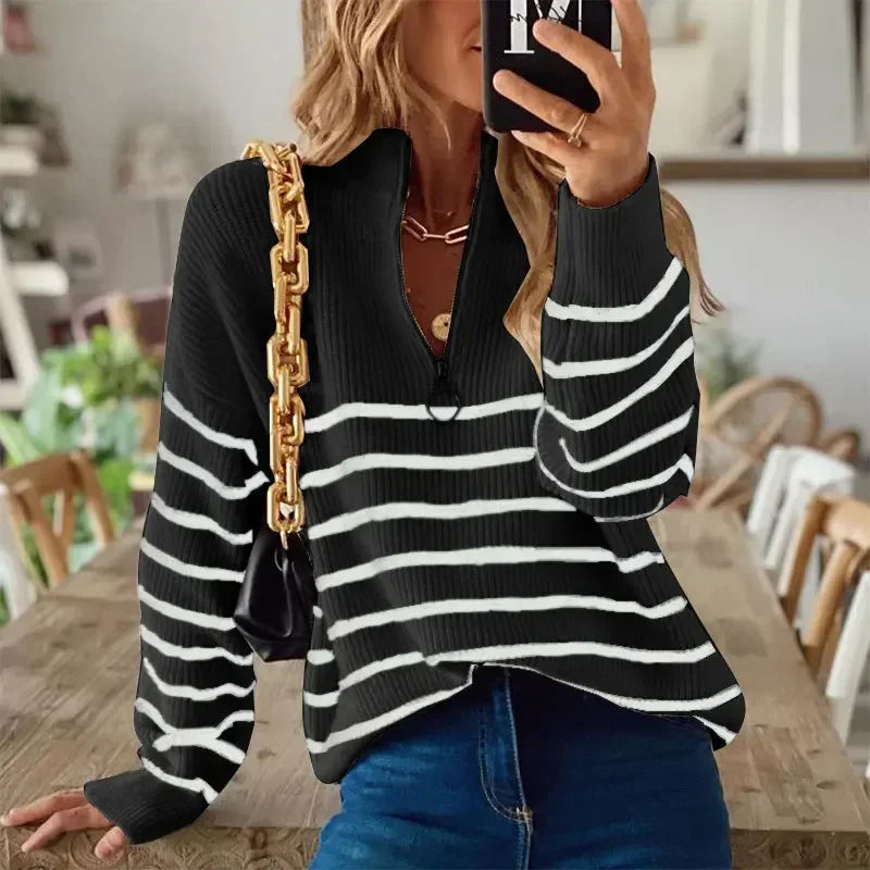Striped Crew Neck Thick Knit Sweater