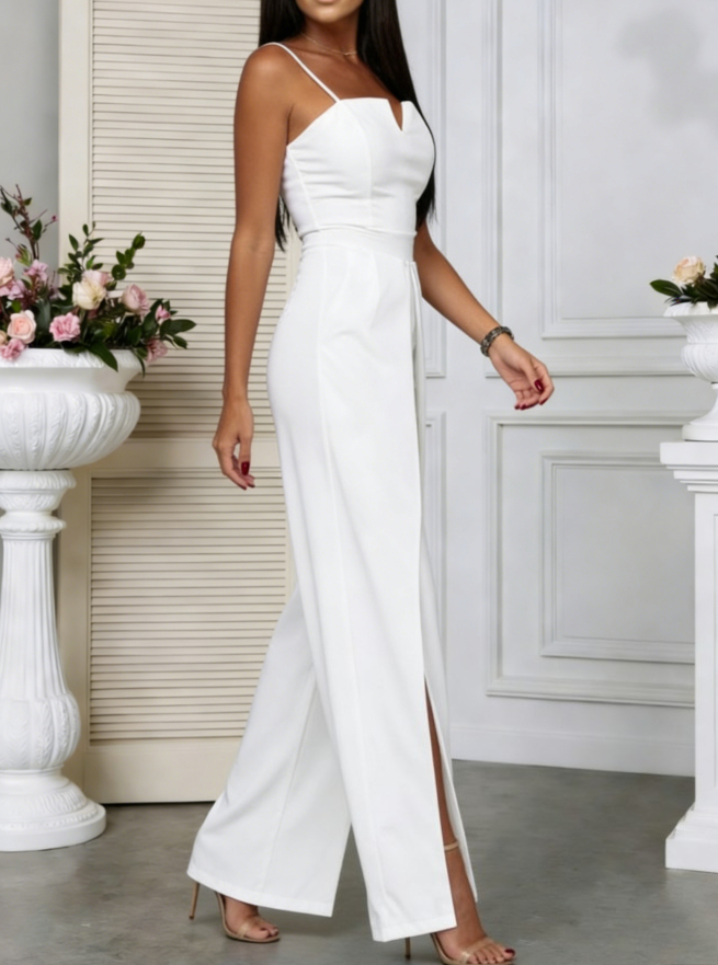 Fitted Strapless Slit Jumpsuit
