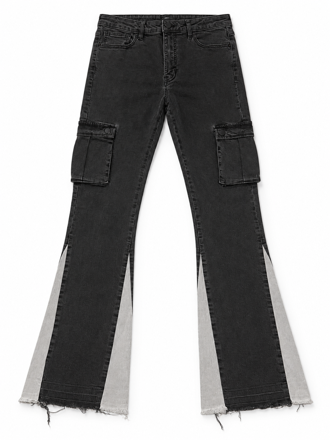 Nova Men Stack  Flare Cargo Jeans – Black w/ White Side Panel – W34 (PRE-OWNED)