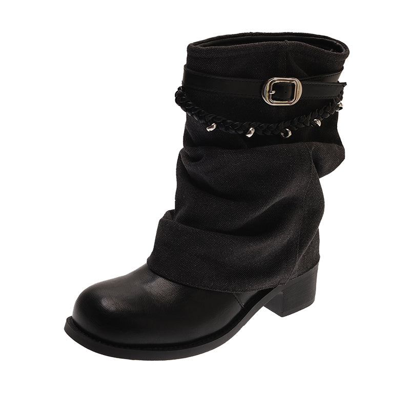 Bottines à talons blocs style vintage, pantalon plissé, bottes tubes, nouveauté automne 2026 pour femmes, bottes tendance, bottines Martin, bottines souples à la cheville