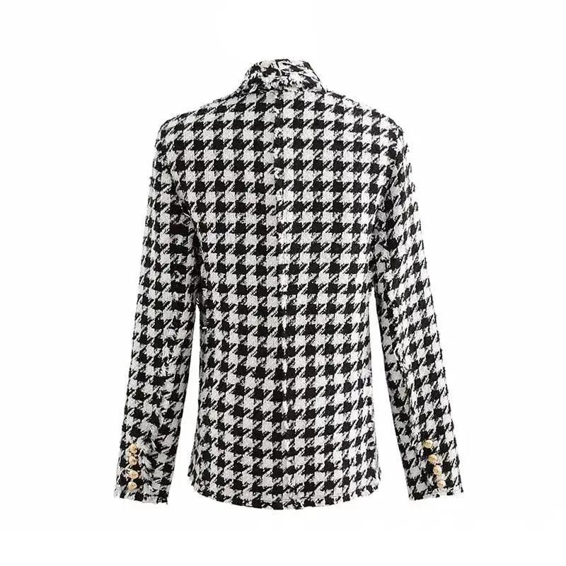 Women's Houndstooth Tweed Jacket with Tassel Trim – Black