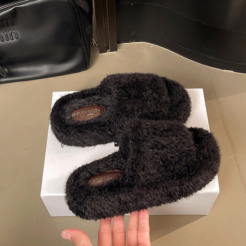 Women's Fuzzy Platform Slippers