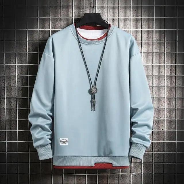 Nouveau sweat-shirt décontracté pour hommes, couleur unie, printemps-automne, mode homme, sweat à capuche décontracté, deux pièces, col rond