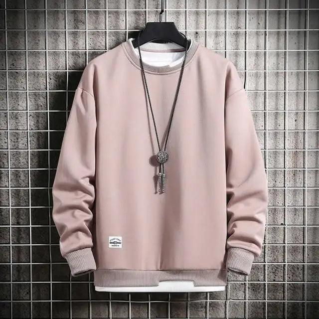 Nouveau sweat-shirt décontracté pour hommes, couleur unie, printemps-automne, mode homme, sweat à capuche décontracté, deux pièces, col rond