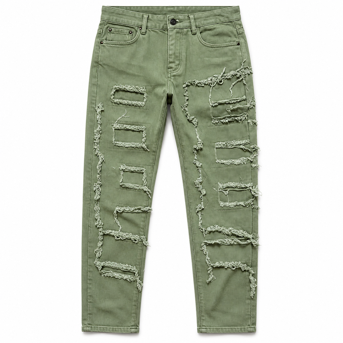 Frayed Skinny Jeans – Olive Size 32 (PRE-OWNED)