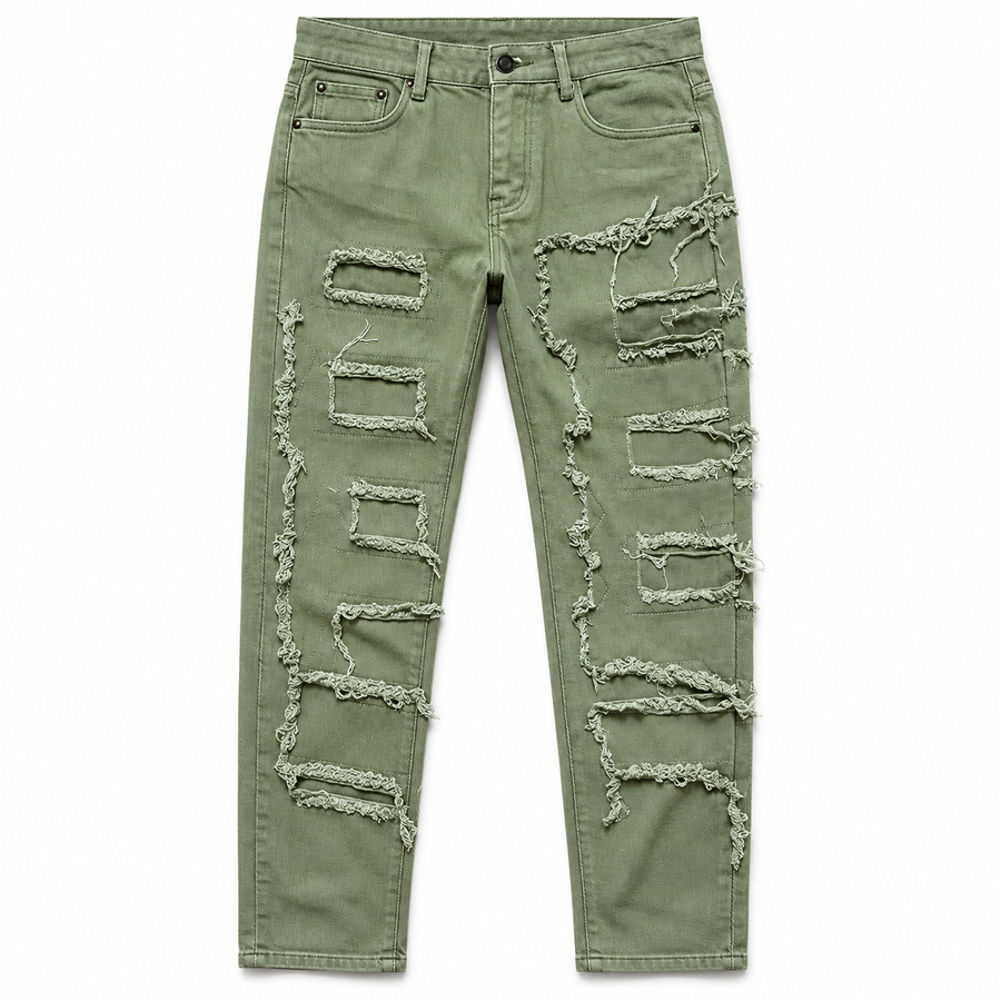 Frayed Skinny Jeans – Olive Size 32 (PRE-OWNED)