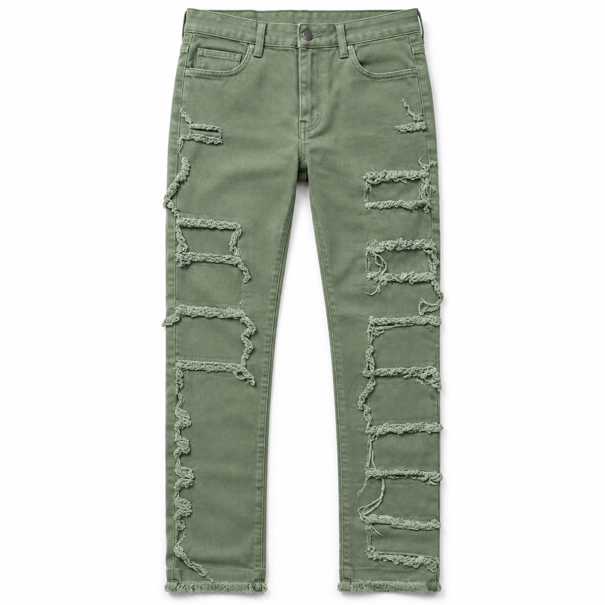 Frayed Skinny Jeans – Olive Size 32 (PRE-OWNED)